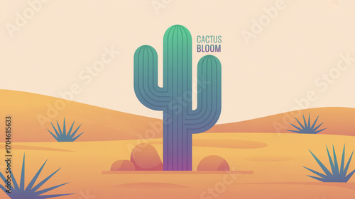 Cactus illustration desert landscape saguaro cacti nature scene arid climate southwestern plant botanical art