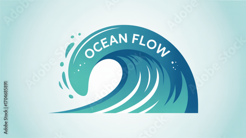 Ocean wave illustration vector graphic design for surfing and beach themed projects with ocean flow text