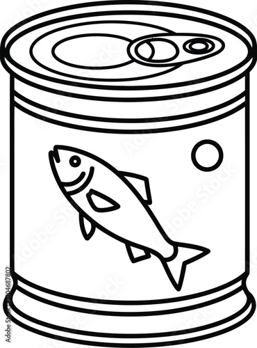 Simple illustration of a canned fish product with a fish icon on the label