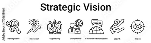 Strategic Vision banner web icon vector illustration concept for business with icon of Demographic, Innovation, Opportunity, Entrepreneur, Creative Communication, Growth.