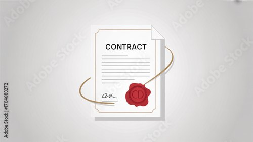 Contract agreement legal document with seal for business partnership and signature confirmation concept
