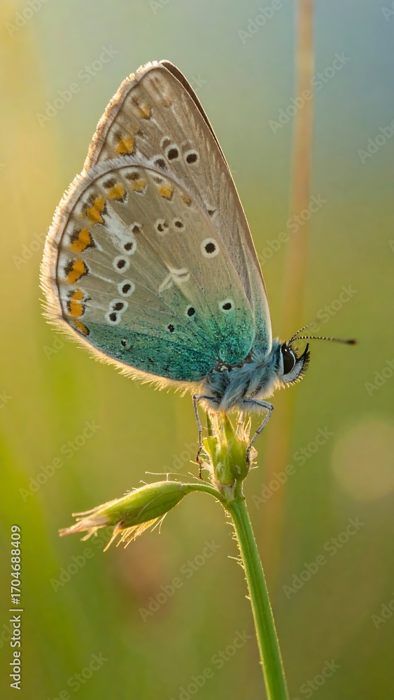 Obraz premium Close-up of a butterfly on a blade of grass
