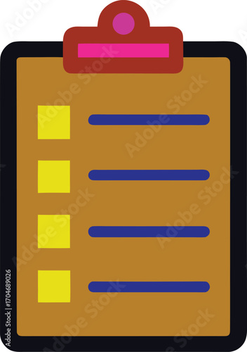 Illustrated Brown Clipboard with Colorful Accents Represents a Checklist Style Arrangement and General Organization Concept
