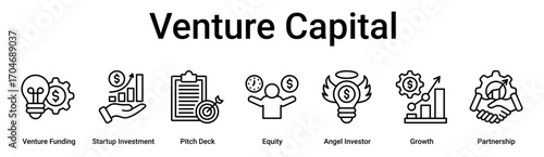 Venture Capital banner web icon vector illustration concept for business with icon of Venture Funding, Startup Investment, Pitch Deck, Equity, Angel Investor, Growth.