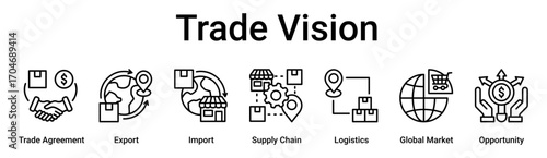 Trade Vision banner web icon vector illustration concept for business with icon of Trade Agreement, Export, Import, Supply Chain, Logistics, Global Market.