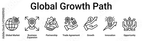 Global Growth Path banner web icon vector illustration concept for business with icon of Global Market, Business Expansion, Partnership, Trade Agreement, Growth, Innovation.