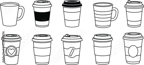 Collection of diverse coffee cups and to-go beverage containers