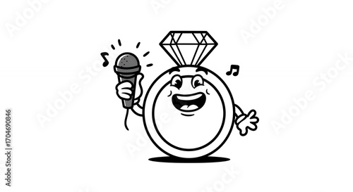 Cartoon ring singing into microphone