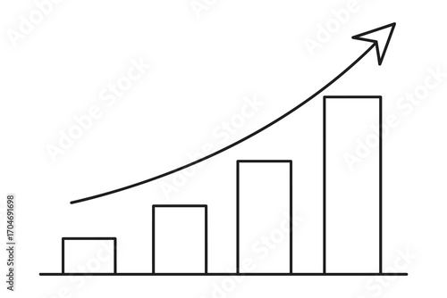 Ascending Bar Graph with Upward Arrow, Depicting Growth, Success and Improvement.