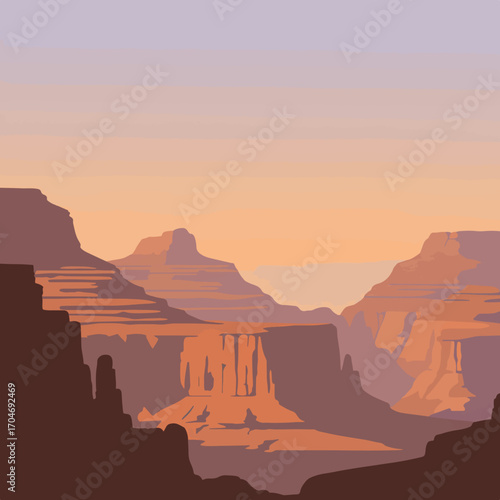 Vector Landscape Illustration of Grand Canyon Style Geometric Form in Warm Earth Tones Modern Organic Design