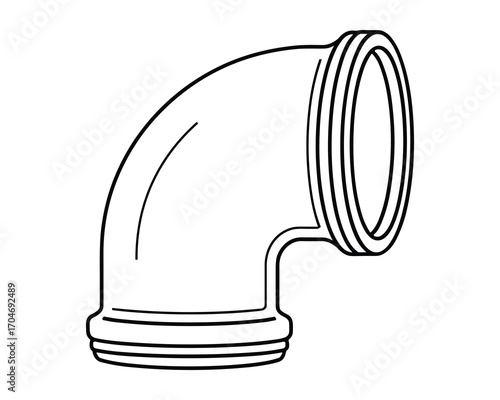 Detailed Line Drawing of a Plumbing 90-Degree Elbow Pipe Fitting Isolated on White