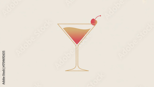 Elegant martini cocktail illustration with cherry garnish for bar menu and drink recipe website assets design