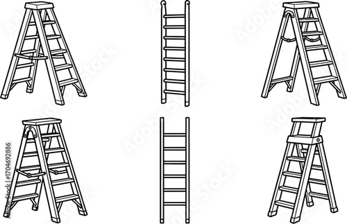 Collection of various ladders for home improvement and construction tasks