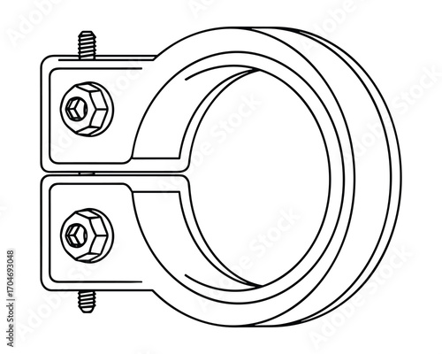 Technical Drawing of Metal Clamp Fixture with Visible Bolt Heads and Screw Threads