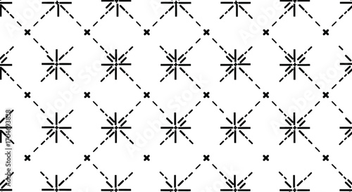 Geometric pattern with dashed lines and star shapes, clean and modern design
