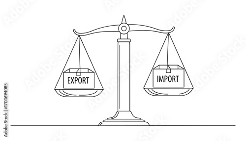 Conceptual balance scales showing export and import, global commerce and trading concept
