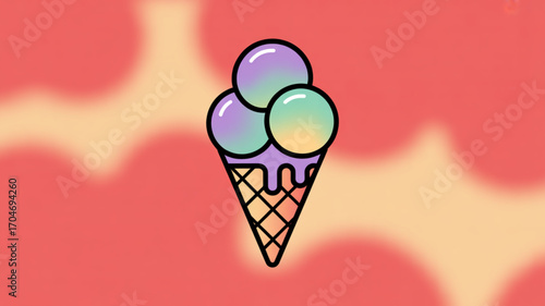 Delicious ice cream cone with scoops vector illustration for summer treat and dessert design projects one hundred