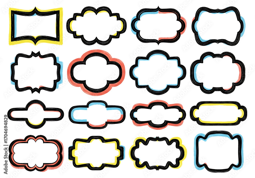 Obraz premium Set of blank frames and labels with a modern 3D glitch effect