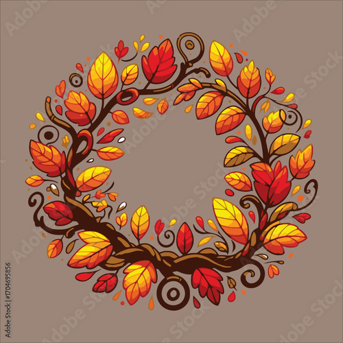 Round autumn leaf illustration to complement your design