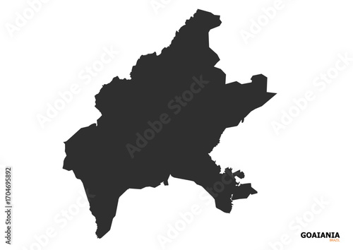 A black silhouette vector map of Goiânia, featuring clear outlines of the city's boundaries and key geographical features.
