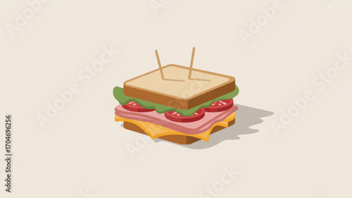 Delicious sandwich with ham cheese lettuce and tomato vector illustration for food blog and restaurant menu