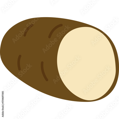 Photos Brown yam with cut section, starchy root vegetable illustration ideal for food or cooking themes
