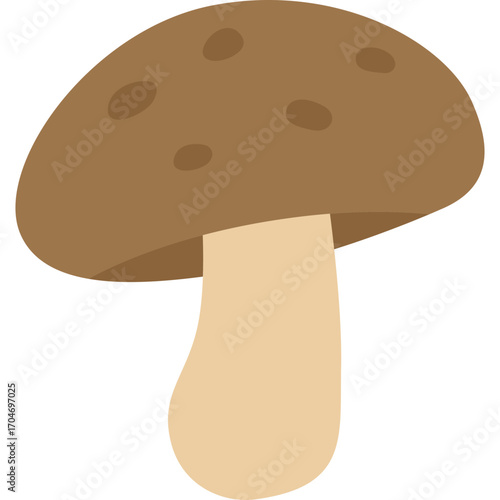 Brown mushroom with white stem, edible fungus illustration ideal for food or forest themes.

