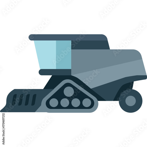 Gray combine harvester with tracks, agricultural machine illustration ideal for harvesting or farming themes.

