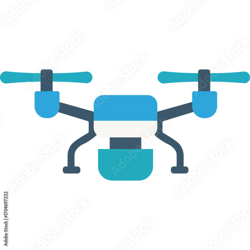 Blue drone with four propellers, aerial device illustration perfect for technology or farming themes.

