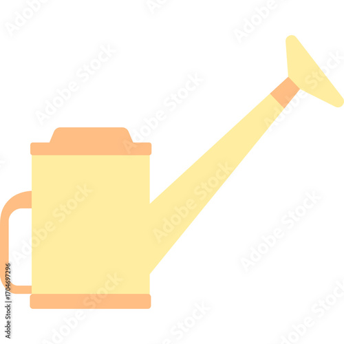 Yellow watering can with orange lid, classic garden tool illustration perfect for planting or spring themes.

