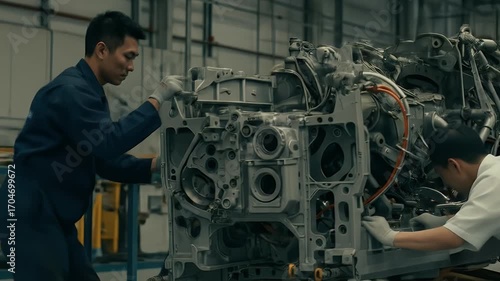 Realistic Video of Engineers Assembling a Machine