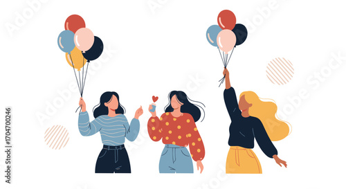 Celebration of friendship and joy three women holding balloons enjoying a festive occasion together