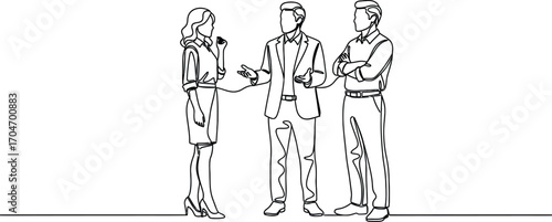 Three professionals engaged in discussion, symbolizing teamwork and communication.