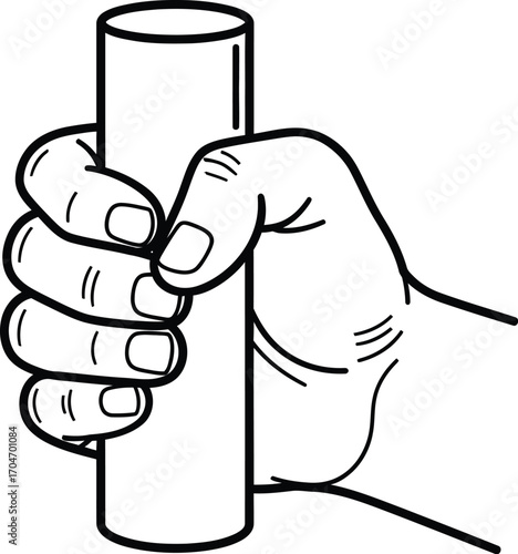 Close-up of a hand firmly gripping a cylindrical object, conveying strength and control