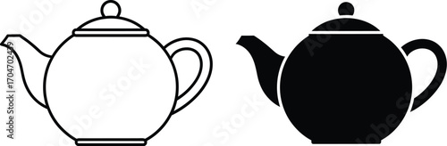 Classic ceramic teapot in white and black silhouette, perfect for beverage service or kitchen design.
