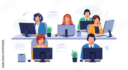 Dedicated support team working together effectively in a modern office environment providing excellent customer service assistance