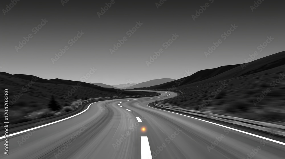 Naklejka premium Journey into the unknown on a winding asphalt road through majestic mountains under a clear sky