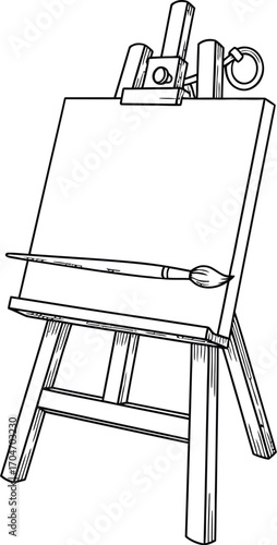 Artist's easel with blank canvas and paintbrush, ready for creation