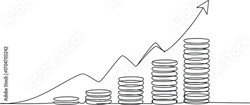 Rising stack of coins with upward trending graph symbolizing financial growth and success