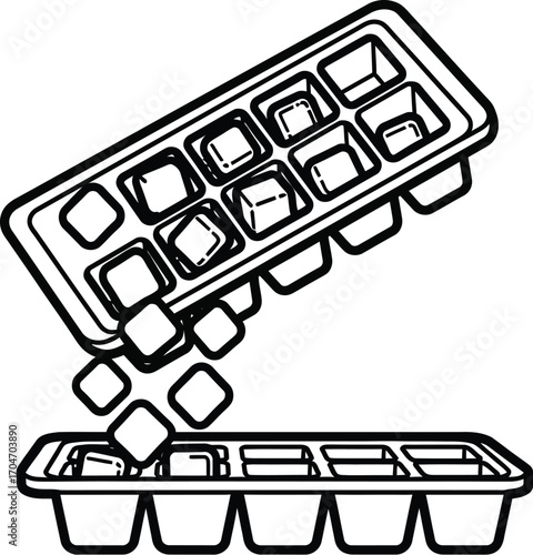 Ice cubes tumbling from one tray to another, creating a refreshing cooling effect.