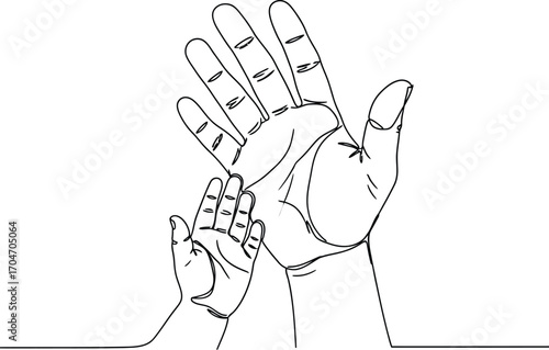 Close-up of a large adult hand reaching towards a small baby hand, symbolizing connection and care.