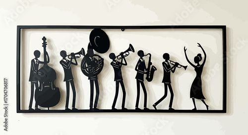 Jazzy Silhouette Ensemble in a Framed Wall Art Piece