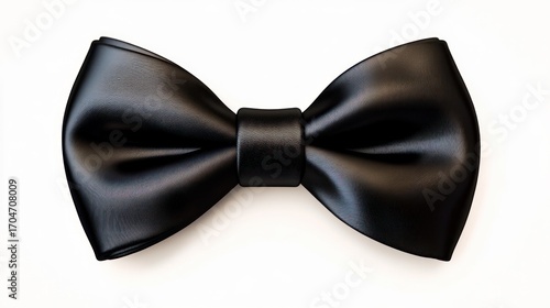 A sleek and elegant black leather bow tie displayed against a plain white background symbolizing sophistication and style