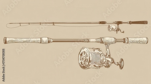 Wallpaper Mural Detailed illustration of a fishing rod and reel. Torontodigital.ca