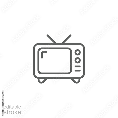 Old TV icon. Simple outline style. Television, channel, broadcast, news, media, watch, vintage, antenna, retro, screen, analog, technology concept. Thin line symbol. Isolated design editable stroke.