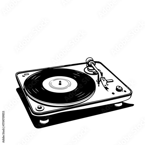 Vintage Vinyl Turntable – Black and White Vector Illustration
