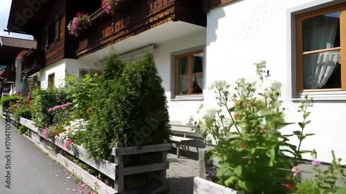 Residential structure with greenery and floral accents during daylight