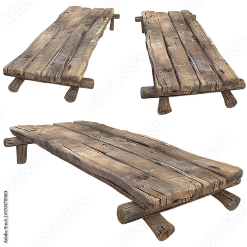 Wooden Bench on White Background Furniture Design