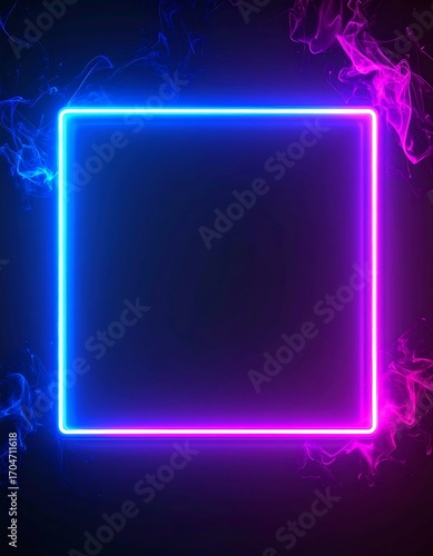 Neon square frame with smoky background