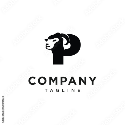 Letter P Merino Sheep Logo Icon Vector